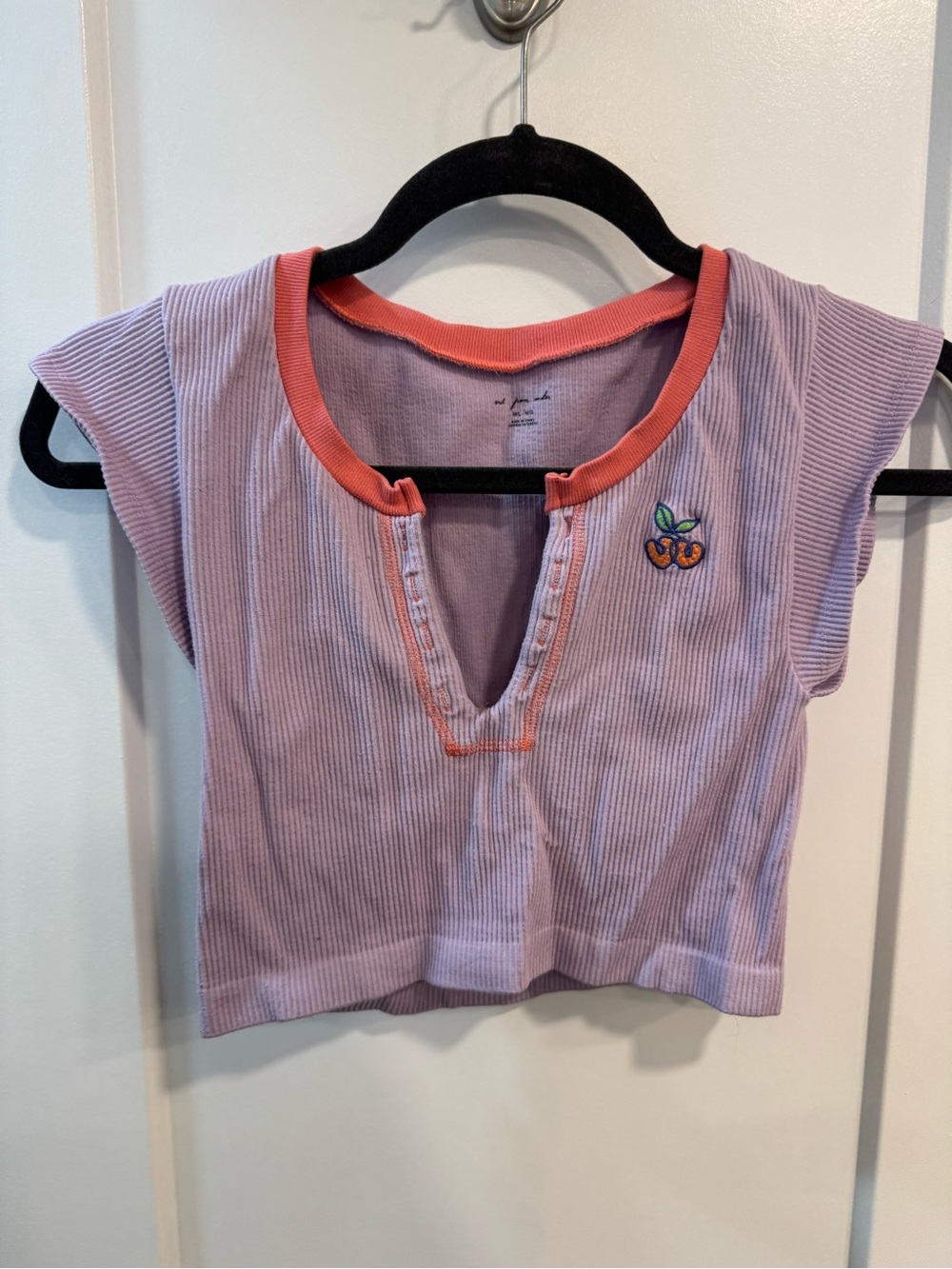 Urban Outfitters Out From Under Ribbed Cherry Applique Crop Top Lilac Coral M/L